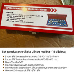 Set orodja za čep oljne karterje – 18 delov