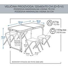 Zložljiva miza | 60x70x120 cm + 4 zložljivi stoli