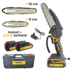 Trimax aku žaga 24V + 2 bateriji | 6 palcev (16 cm) + 4 palce (12 cm)