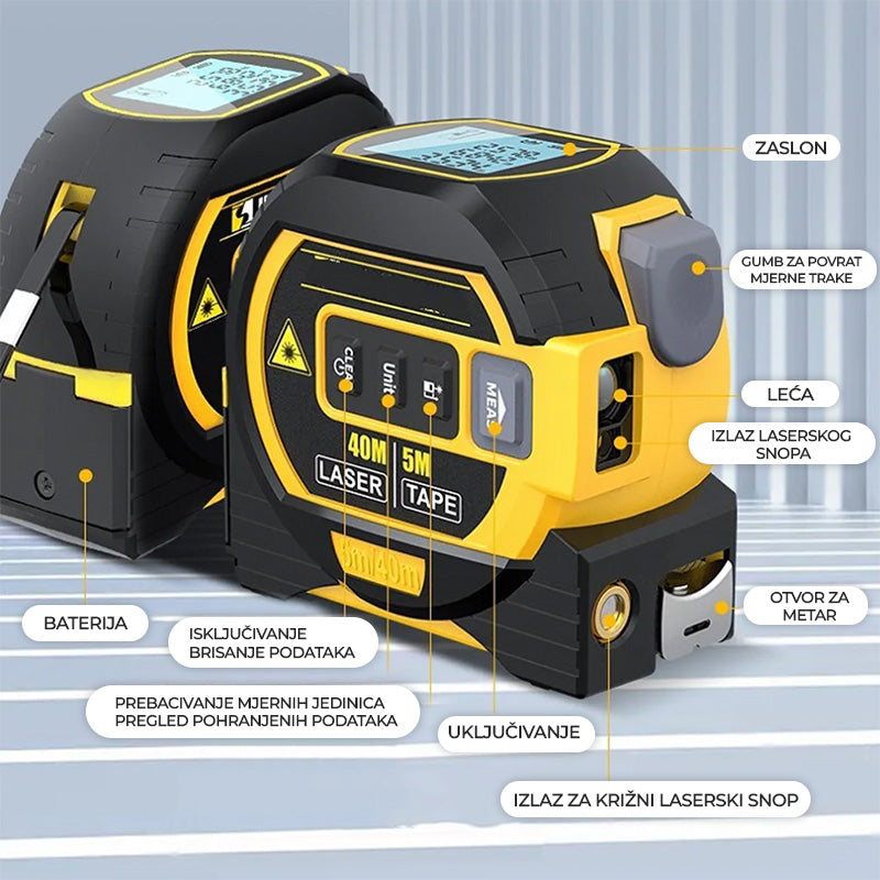 3v1 laserski merilnik 5m z LCD zaslonom, domet 40M